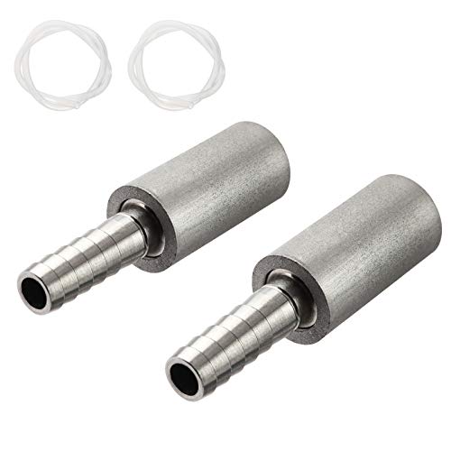 (2 Set) FERRODAY 0.5 Micron Diffusion Stone Stainless Steel Aeration Stone Carbonating Stone with 1/4" Barb for Homebrew Wine Beer Soda Air Stone 0.5 Micron + 20 Inch Silicone Hose - size: 2 count in 1 package