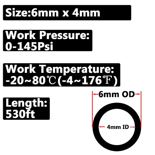 Pneumatic 6mm x 4mm Tubing 530Ft PU Air Tube Hose Pipe for Air Line or Water Transfer (Black) - color: Black, size: 6mm*4mm