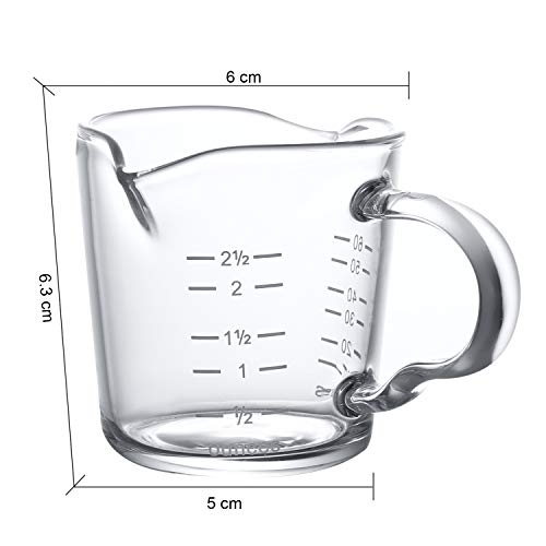 70ml Mini Glass Measuring Cup with handle 2 oz Shot Glass Espresso Jugs Measure Cup Glass Jigger Spirit Round Graduated Beaker Measuring Cup for Bar Party Wine Cocktail Drink Shaker Milk Coffee