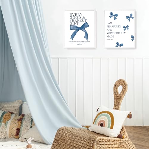 LARTSFRO Coquette Navy Blue Bow Wall Art Decor Posters, Navy Blue Bow Room Bedroom Bathroom Dorm Wall Art Decor Aesthetic for Teen Girls Gifts, Inspirational Bible Verses Bow Wall Decor, 10x8 Inch Set of 4 Pcs Bow Pictures (UNFRAMED) - color: Navy blue bo