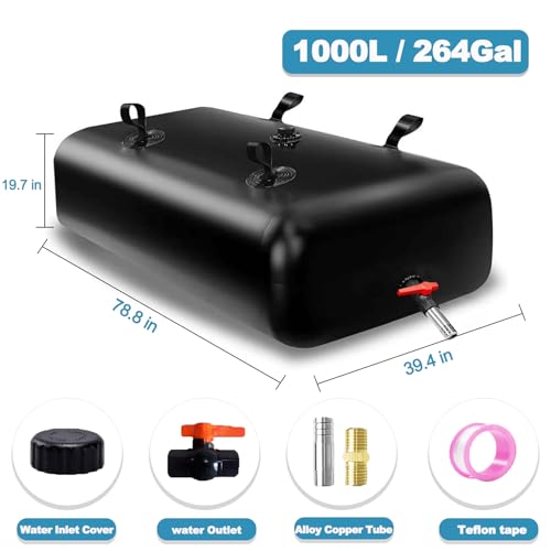GHOSOONE 1000 L/264 Gal Water Bladder Tank, Foldable Portable Water Storage Container, Emergency Water Bag for RV, Truck Bed, Fire Prevention, Drought Resistance, Black - color: Black, size: 264Gal/1000L