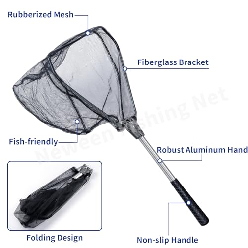 Neween Fishing Net, Foldable Collapsible Telescopic Fish Landing Net, Durable Nylon Material Mesh Landing Net for Easy Catching or Releasing for Trout - style: 21" Full Extended (Fixed Pole)