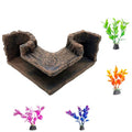 Fish Tank Tree Hole Hideout with 4 Artificial Aquarium Plants | Aquarium Hideout, Shrimp Cave, For Betta, Guppy, Shrimp, Small Fish, Aquarium Decor