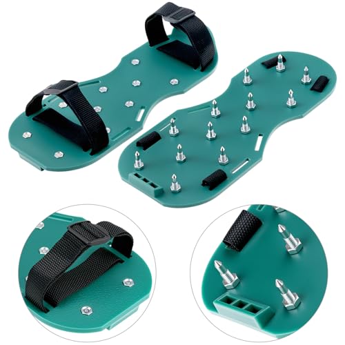 QWORK Self-Leveling Cement Tool Kit, 9" & 20" Spike Rollers with Scraper and Spiked Shoes for Cement, Mortar & Floor Leveling