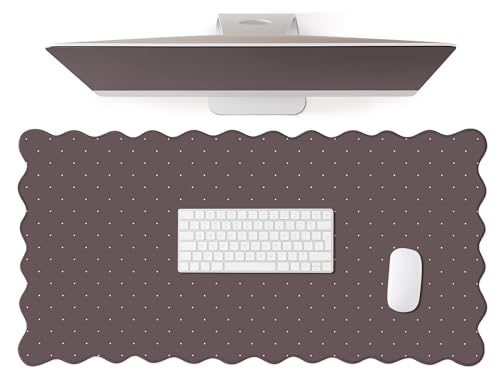 Cute Brown Scalloped Desk Mat with Polka Dot Large Mouse Pad Computer Mat Aesthetic Keyboard Mat for Desktop Laptop Protector for Office & Home - color: A1- Brown Pink