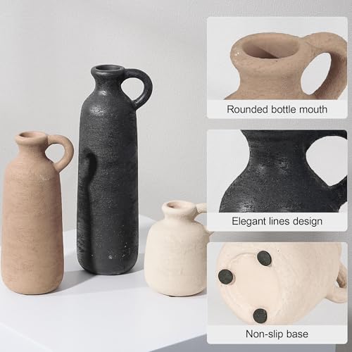 Ceramic Vase Set, 3Pcs Flower Vases for Modern Boho Farmhouse Decor, Decorative Vases for Pampas Grass & Dried Flowers, Distressed Finish - color: F