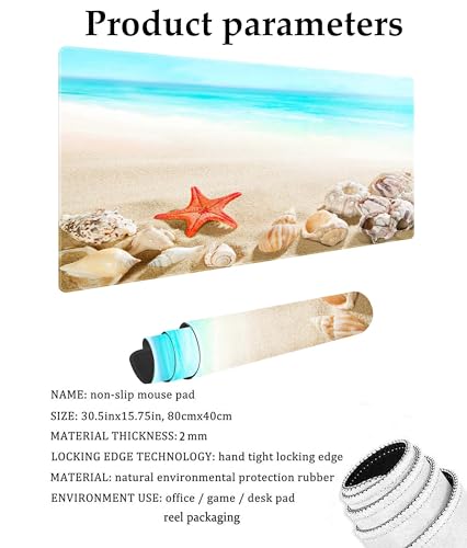 Beach and Starfish Customized Large Extended Gaming Mouse Pad with Stitched Edges and Non-Slip Rubber Base,Suitable for Office and Home Use,31.5x15.7 Inches - color: Beach and Starfish