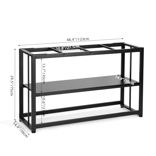 VOWNER 55-75 Gallon Fish Tank Stand - Metal Aquarium Stand, 48.4" x 14.9" x 29.5" Heavy Duty Reptile Tank Stand, Adjustable 2-Tier Fish Tank Rack Shelf for Home Office, Tank not Included, Black