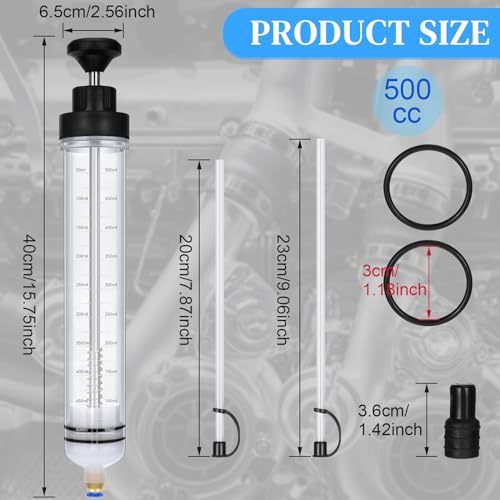 Gisafai 500cc Fluid Extractor Automotive Pump Manual Oil Extractor Pump Syringe for Gasoline Hand Cleaner for Power Steering, Hydraulic Fluid(Black) - color: Black, size: 500cc