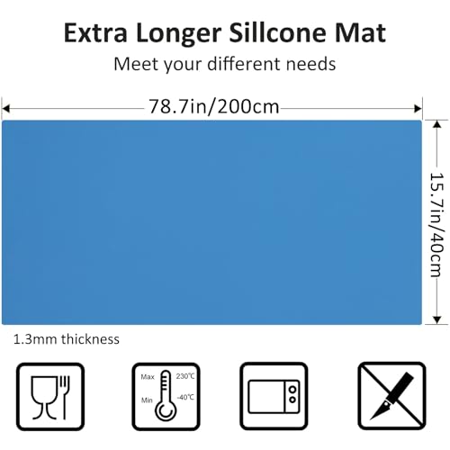 Silicone Mats for Kitchen Counter, Nonslip Silicone Mats for Crafts Countertop Protector Heat Resistant Mat (Light Blue, 78.7"L x 15.7"W) - color: Light Blue, size: 78.7"L x 15.7"W