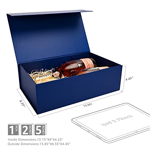 LIFELUM Navy Blue Birthday Gift Box for Men 13.8 x 8.3 x 4.4 inch, Groomsmen Proposal Gift Box for Presents with Lids Ribbon,Card,Shredded Paper Filler - color: Navy Blue, size: 1 count (Pack of 1)