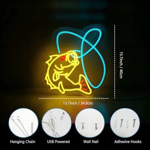 Fishing Neon Sign Dimmable Fish Neon Light for Fishing Shop Wall Decor USB Powered Fishing Hook LED Lights for Fishing Gear Store Yacht Man Cave Living Room Fishing Lover Boys Gifts - color: Neon Fish