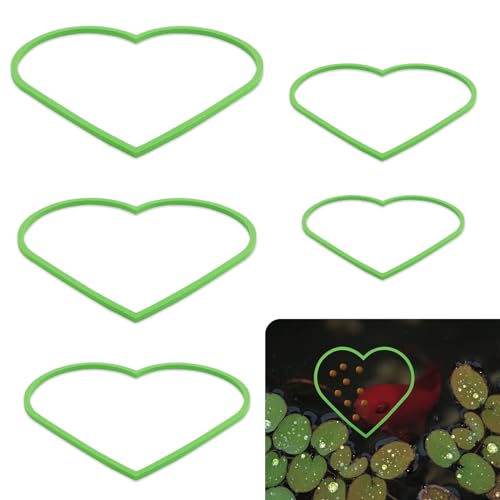 PEUTIER 5pcs Aquarium Floating Plant Rings, Foam Betta Fish Feeding Rings Heart Shaped Fish Tank Feeder Plant Fence Corral Keep Floating Plants in Place & Out of Filters Decor (Green)