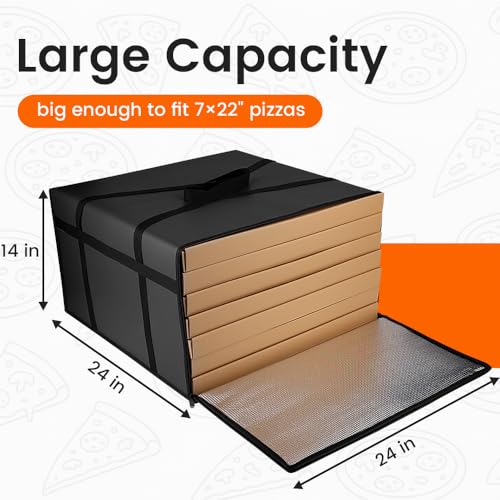 Bodaon Insulated Pizza Delivery Bag, 24" x 24" x 14" Pizza Warmer Bags for Carry Hot, Food Warmers for Parties, Pizza Thermal Insulation, Large Pizza Carrier for Delivery Drivers, Black, 1-Pack - color: Black-, size: 24" x 24" x 14"H
