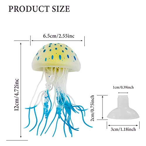 WishLotus Aquarium Jellyfish Decoration, Soft Silicone Glowing Aquarium Decorations Fluorescent Jellyfish with Suction Cup New Upgraded Simulation Aquarium Decor for Various Fish Tank (A, Blue) - color: Blue, style: A