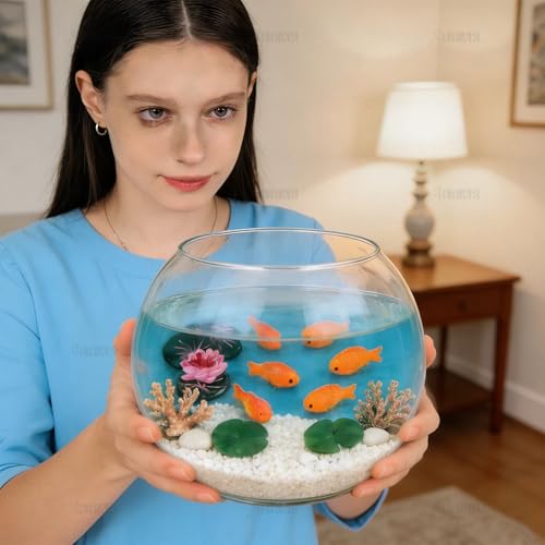 AUEAR, 8 Pack Mini Red Fish Lotus Ornaments Animal Garden Micro Landscape Decor
