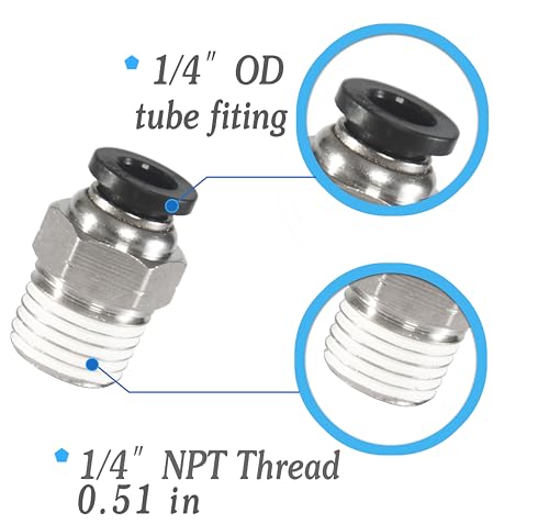 1/4 Air hose fittings, Push to Connect Air fittings Male Straight 1/4 Inch Tube OD x 1/4 NPT Thread Fitting (Pack of 10) - size: OD 1/4 - NPT 1/4, style: Male thread