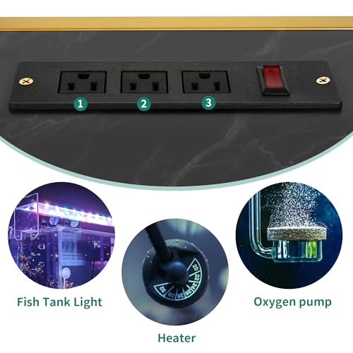 YITAHOME Heavy Duty 55-75 Gallon Fish Tank Stand with Power Outlet, Marble Aquarium Stand for Fish, Turtle, Reptile Terrarium, Shelves for Fish Tank Accessories Storage, 860LBS Capacity, Gold