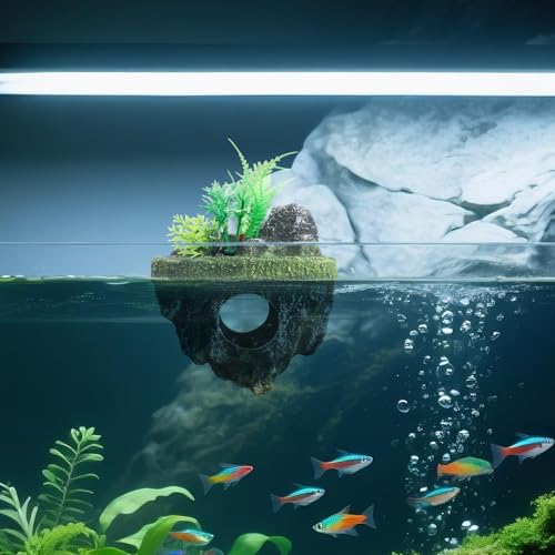 Floating Island Fish Tank Decorations – Aquarium Decor with Hideout Tunnel, Betta Fish and Shrimp Cave, PVC Aquarium Accessory with Artificial Plants - size: Small