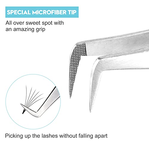 Ms.Queen Volume Tweezers For Eyelash Extensions, Fiber Tip Grip Lash Tweezers L-Shape Boot Mega Volume Mink Lashes Tweezers, Blue - style: 90 Degree Boot Tweezers
