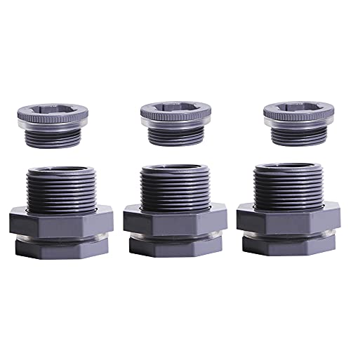 3/4 Inch PVC Bulkhead Water Tank Connector Adapter Fitting with Plugs Thru-Bulk Pipe Fitting for Rain Barrels, Aquariums, Ponds(Set of 3) - size: 3/4"-3pcs