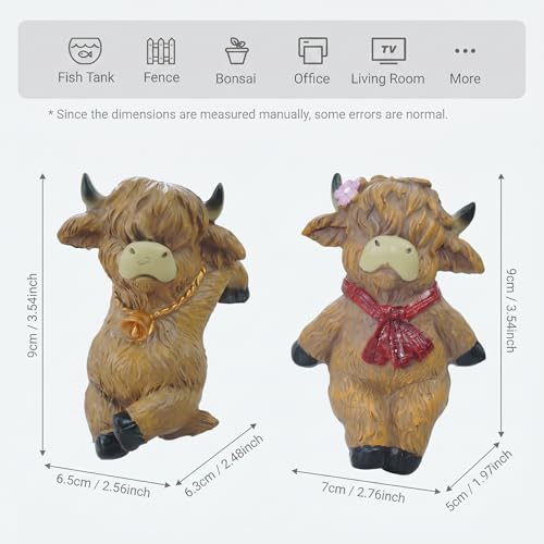 2PCS Highland Cow Statue Highland Cow Figurine Plant Pot Hanger Hugger, Resin Highland Cow Ornament Garden Decor for Yard Lawn, for Plant Parents (2 Unique Styles) - style: Cow2