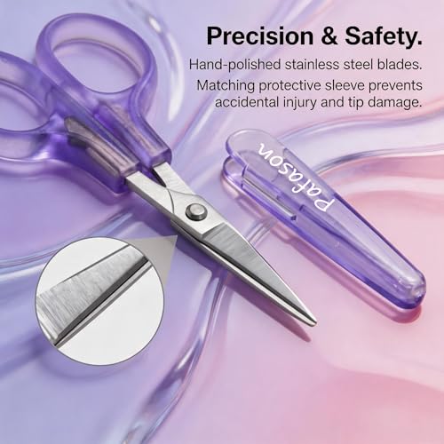 PAFASON Small Craft Scissors Set Straight Precision Fine Tip All Purpose for Scrapbooking Quilting Sewing Knitting Embroidery Cross Stitch Crochet Thread Yarn Paper Fabric Detail Cutting, Safety Case - style: American