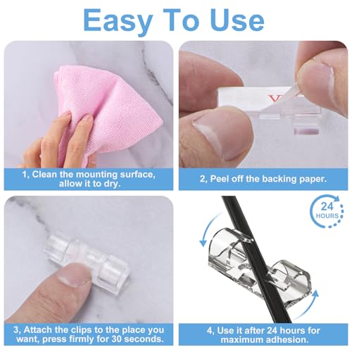 Cable Clips Clear (Large, 26PCS), Heavy Duty Extension Cord Clips Wall, Adhesive Wire Holders Clips Electric Wires Cord Organizer, Powre Cable, PC, Ethernet, TV-Coax, LED Light Clips - color: Clear, size: L