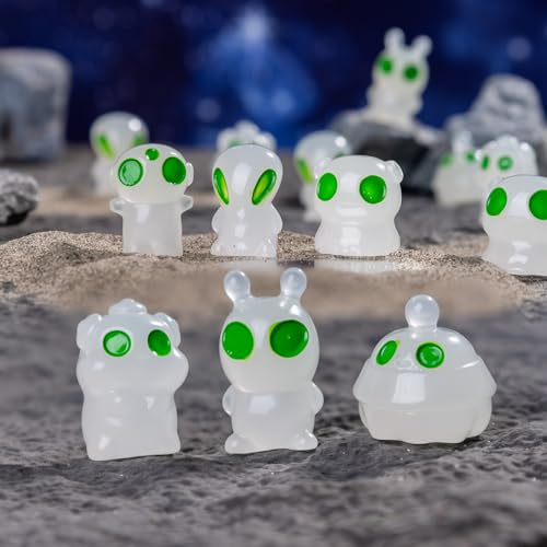 30pcs Mini Resin Alien Variety Tiny Alien Figures Miniature Little Small Animals Figurines Bulk for Micro Fairy Garden Landscape Accessories Hide Crafts Decor Aquarium