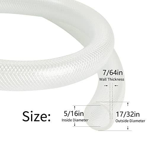 5/16’’ ID × 17/32’’ OD - 50 ft Clear Braided Hose Plastic Vinyl Tubing, High Pressure Flexible Reinforced PVC Tube for Transfer Water Air Oil, BPA Free & Non-Toxic - size: 5/16" I.D., style: 50 FT