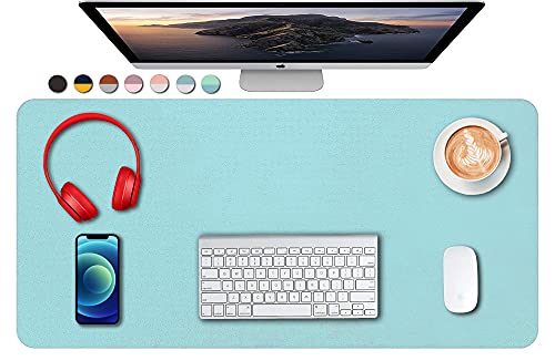 SUJAYU Dual Sided PU Leather Desk Pad, Mouse Pad, Office Desk Mat, Non-Slip Laptop Desk Pad, Waterproof Desk Writing Pad for Office and Home (31.5" x 15.7", Light Blue+Sliver) - color: Light Blue+sliver, size: 15.7" x 31.5"