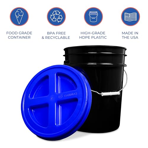 ePackageSupply 5 Gallon Bucket - Food Grade Bucket with Airtight Gamma Seal Screw-On Lid, BPA-Free, Heavy-Duty 90 Mil HDPE Plastic, Bulk Storage, Durable Container, Made in USA, Black/Blue, 6 Packs - color: Black/Blue, size: 6 Packs