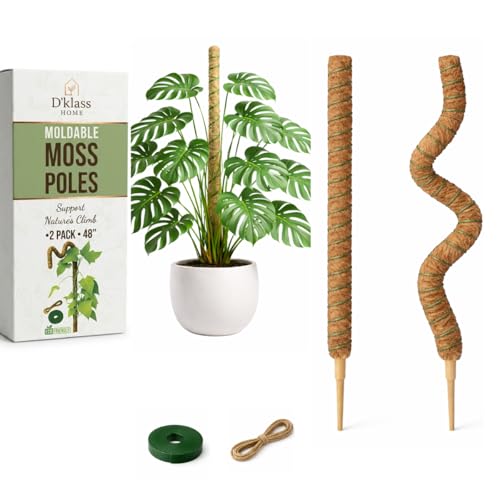 2 Pack of 48” Bendable Moss Pole for Monstera-Flexible Coco Coir, Large Plant Support for Climbing Plants with Reinforced 5mm Aluminum Core-Plant Stake for Pothos & Philodendron-Monstera Support