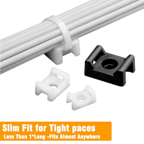 60 Set Black Cable Zip Tie Mounts Kit Wire Clips Organizer Holders Clamps with 0.9Inch Saddle Type Mounts Base with 8" Ties and Tapping Screw