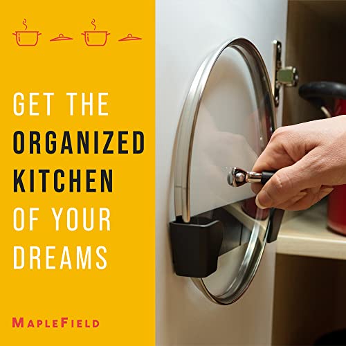 Maplefield Adjustable Pot Lid Organizer - Adhesive Mounting & Cabinet Door Storage - Space-Saving Lid Storage & Cabinet Organizer - Two Sizes for Home Organization - 2-Pack, 6" & 9", Black