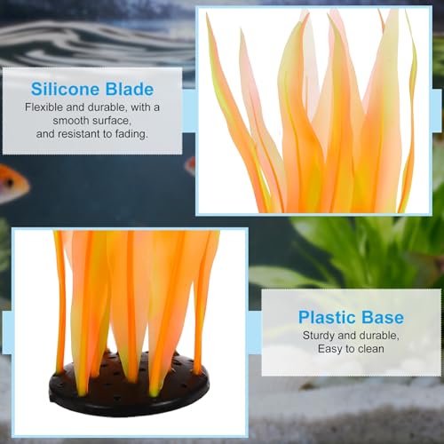 Aquarium Decoration, 17" Plastic Fish Tank Plants Artificial Silicone Glowing Kelp Aquarium Plants Ornament, (Orange, 1 Pcs), Intended for Tall Fish Tank Decor/Landscaping - color: Orange, size: 17"