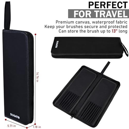 DUGATO Long Canvas Paint Brush Holder Zippered 5.7x14.8 inches, Premium Art Case for Brushes Long Handle up to 13" Length, 15 Slots Storage for Artist (Brush Not Included) - Black - color: Black, size: Large 5.7x14.8 inches