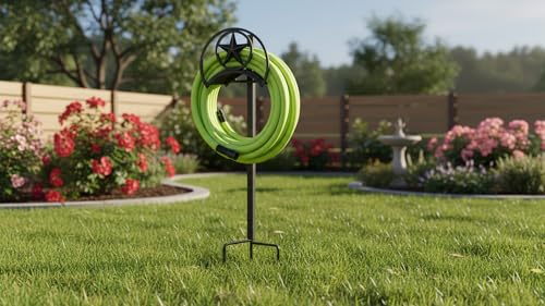GOFORWILD Garden Hose Holder, Star Decorative, Durable Wall Hose Hanger, Hose Reel, Holds 125-Feet of 5/8-Inch Hose, Made of Gauge Steel - size: freestanding