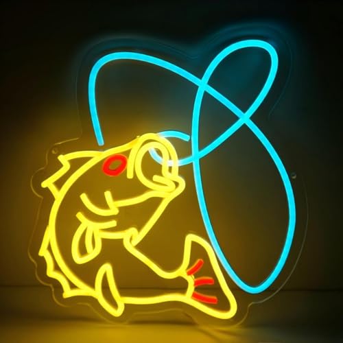 Fishing Neon Sign Dimmable Fish Neon Light for Fishing Shop Wall Decor USB Powered Fishing Hook LED Lights for Fishing Gear Store Yacht Man Cave Living Room Fishing Lover Boys Gifts - color: Neon Fish