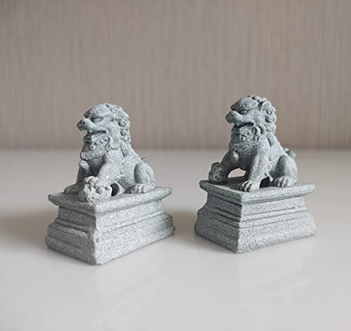 livelyfish Asian Fu Foo Dogs Statues Mini A Pair of Guardian Lion Figurine Sandstone Pets Fish Tank Aquarium Landscape Ornaments Accessories Feng Shui Decorations, A