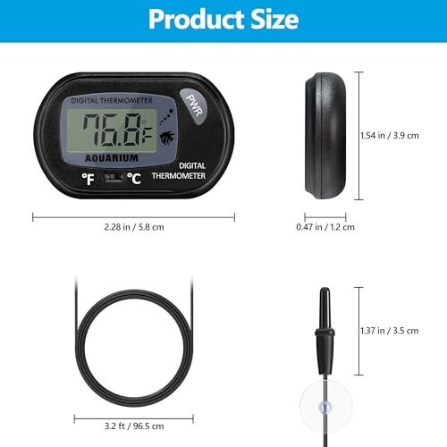 DaToo Aquarium Thermometer with Large LCD Display Fahrenheit/Celsius(℉/℃) Fish Tank Thermometer for Aquarium Reptile Terrarium Digital Water Thermometer with Suction Cup(2 Pack) - size: 2 Pack