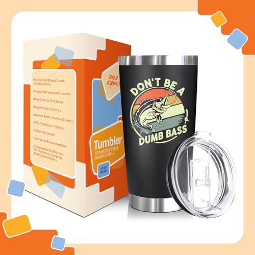 NewEleven Fathers Day Gift For Dad, Him - Fishing Gifts For Men, Fisherman, Father - Practical Gift, Dad Birthday Present, Men, Husband - 20 Oz Tumbler - color: Dumb bass black