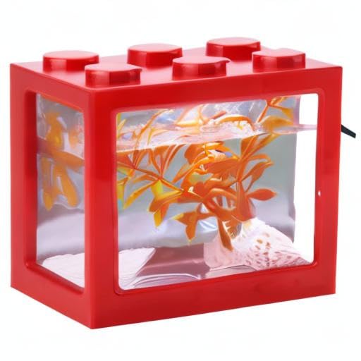 Desktop Mini Fish Box, Aquarium Fish Decorative Mini Aquarium USB LED Light Lamp Fish Desktop Lamp Fish for Box Office Tea Table Decor(Red)