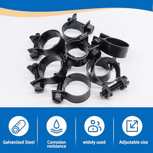 smseace 32Pcs Black Fuel Line Clamps Fuel Injection Hose Clamps 1/4inch 5/16inch 3/8inch Zinc Plated High Pressure Hose Clamps For Diesel/Petrol Pipe in Automotive,Marine,Truck - size: 10-16mm