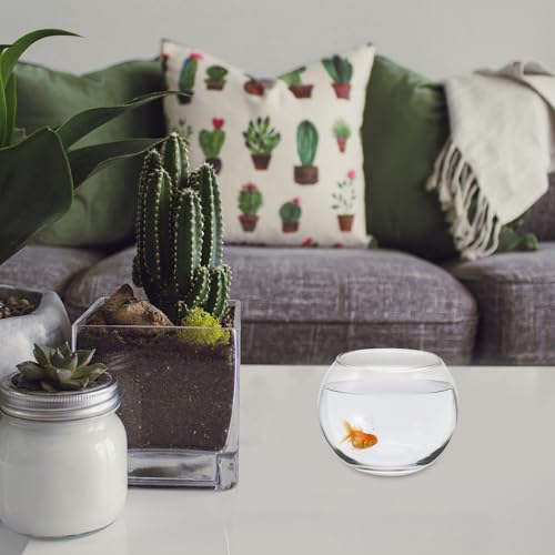 Baluue Round Glass Fish Bowl 4.72 X 3.54 Inch Clear Thick Glass Aquarium for Fish and Plants Desktop Decorative Vase Terrarium for Home Office Shelf - size: 12.00X12.00X9.00CM