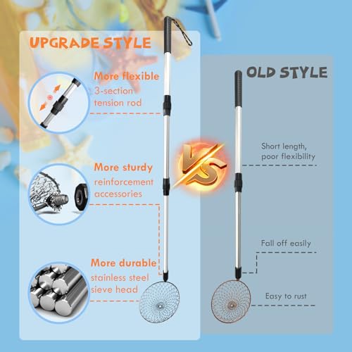 2PCS Sand Sifter for the Beach, Sand Scoop Adjustable Shell Sifting Shovels, Sea Shell Scooper with Long Handle, Sand Shovel Sifter Shark Tooth Sifter for the Beach