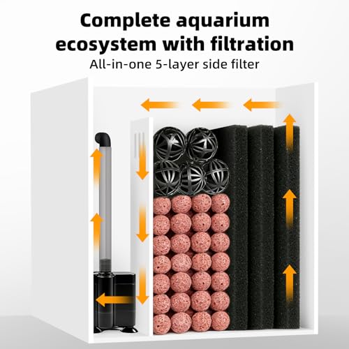 Fish Tank Betta 2.5 Gallon Desktop Small Beta Fish Aquarium Starter Kit with 25W Heater LED Light and Mini Water Pump & Filter Media Compact Aquarium for Betta Fish, Shrimp(White)