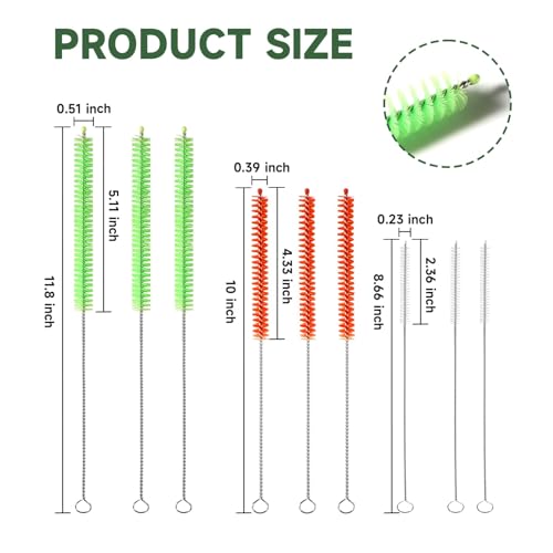 9PCS Reusable Long Colored Straw Cleaner Brush Set 12" Bendable,Capable of Cleaning Various Metal, Silicone, Plastic, Bamboo,Glass Straws Tubes Diameters Ranging from 4-16mm