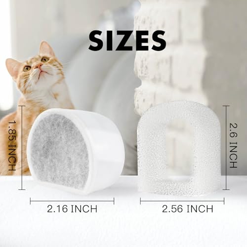 8 Pack Cat Water Fountain Filters Replacement, 4 Carbon Filters and 4 Foam Sponge Pre-Filter Fit for Multiple Ceramic and Stainless Steel Pet Fountains