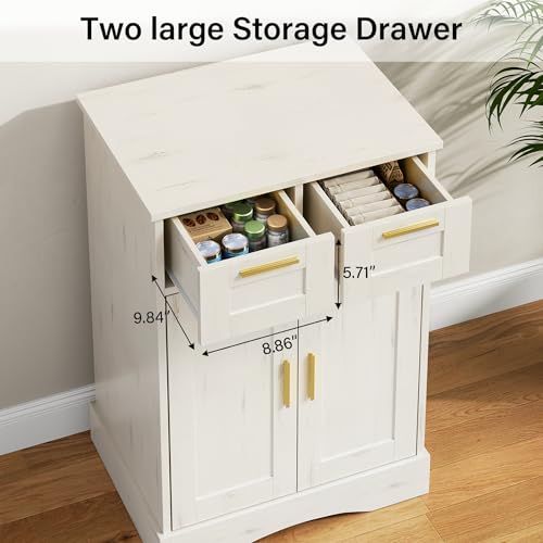 10 Gallon Fish Tank Stand with Storage, Aquarium Stand, 2 Drawers for Fish Tank Accessories Storage, 5-10 Gallon Aquarium Cabinet, 20.5" L x 11.0" W Tabletop, Vintage White, PTBX02WH - color: Vintage White, size: 5-10 Gallon